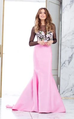Formal Gowns Tarik Ediz - Floral Accented Mermaid Dress 50004