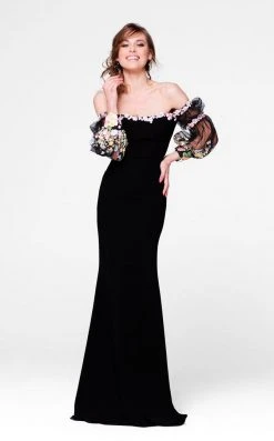 Tarik Ediz - Floral Accented Sheath Dress 50001 Formal Gowns