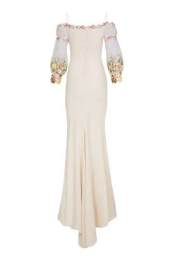 Tarik Ediz - Floral Accented Sheath Dress 50001 Formal Gowns