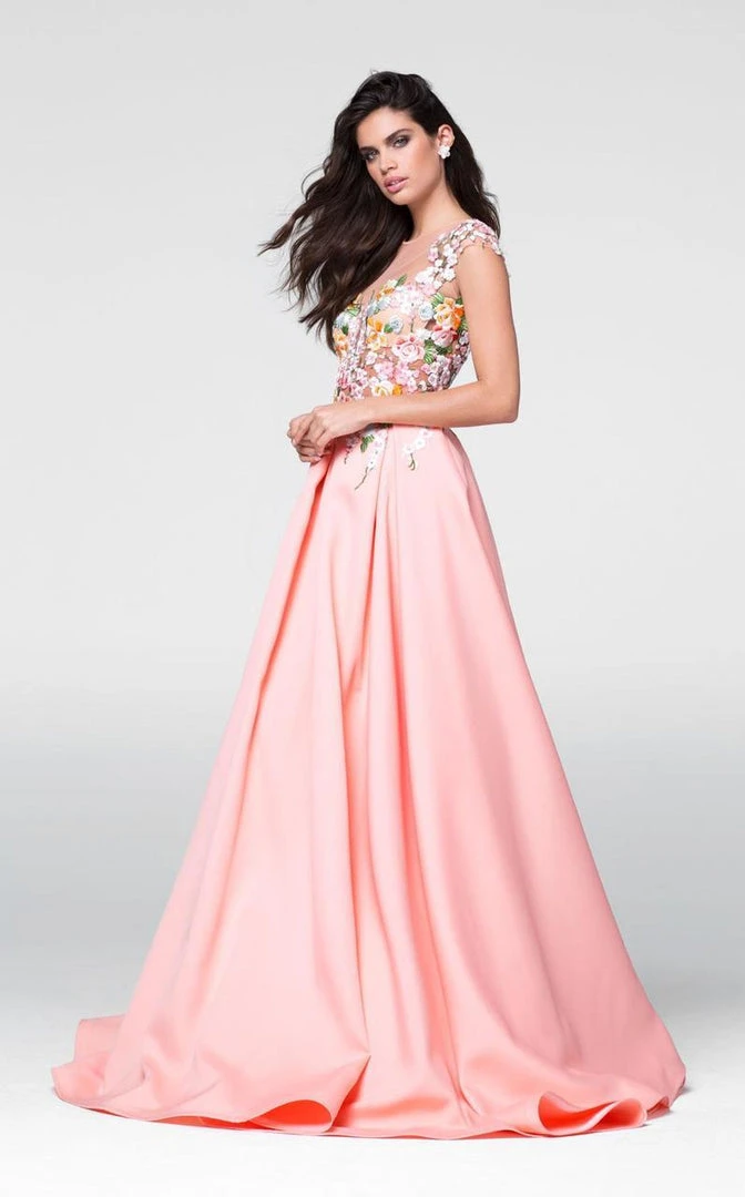 Tarik Ediz - Floral Embroidered A-line Dress 50068 4 Tarik Ediz - Floral Embroidered A-line Dress 50068