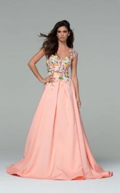 Tarik Ediz - Floral Embroidered A-line Dress 50068 11 Tarik Ediz - Floral Embroidered A-line Dress 50068