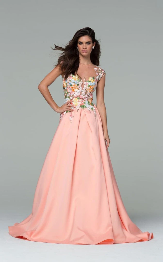 Tarik Ediz - Floral Embroidered A-line Dress 50068 5 Tarik Ediz - Floral Embroidered A-line Dress 50068