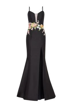 Tarik Ediz - Floral Embroidered V-Neck Trumpet Dress 50066