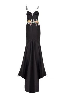 Tarik Ediz - Floral Embroidered V-Neck Trumpet Dress 50066
