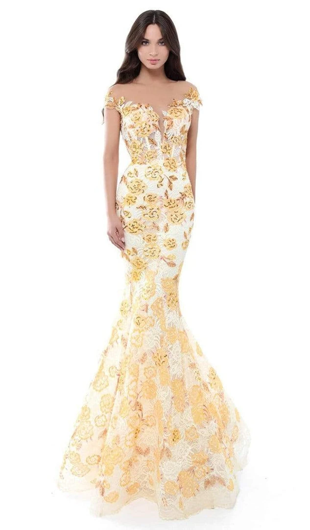 Tarik Ediz - Floral Lace Cap Sleeve Mermaid Gown With Train 50493 - 1 Pc Yellow In Size 6 Available Formal Gowns 5 Tarik Ediz - Floral Lace Cap Sleeve Mermaid Gown With Train 50493 - 1 Pc Yellow In Size 6 Available Formal Gowns