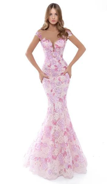 Tarik Ediz - Floral Lace Cap Sleeve Mermaid Gown With Train 50493 - 1 Pc Yellow In Size 6 Available Formal Gowns 3 Tarik Ediz - Floral Lace Cap Sleeve Mermaid Gown With Train 50493 - 1 Pc Yellow In Size 6 Available Formal Gowns