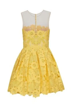 Tarik Ediz - Lace Illusion Jewel Neck A-line Dress 50071 Cocktail Dresses