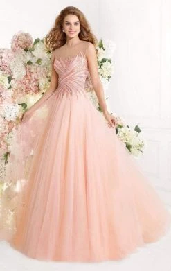 Tarik Ediz - MTE92323 Illusion Ornate Feathered Tulle Gown Formal Gowns