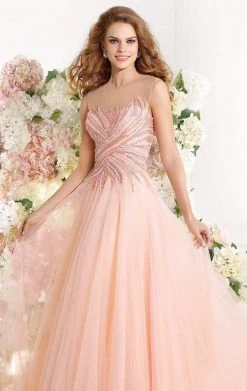 Tarik Ediz - MTE92323 Illusion Ornate Feathered Tulle Gown Formal Gowns