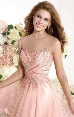 Tarik Ediz - MTE92323 Illusion Ornate Feathered Tulle Gown Formal Gowns