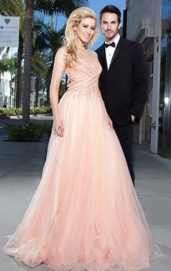 Tarik Ediz - MTE92323 Illusion Ornate Feathered Tulle Gown Formal Gowns