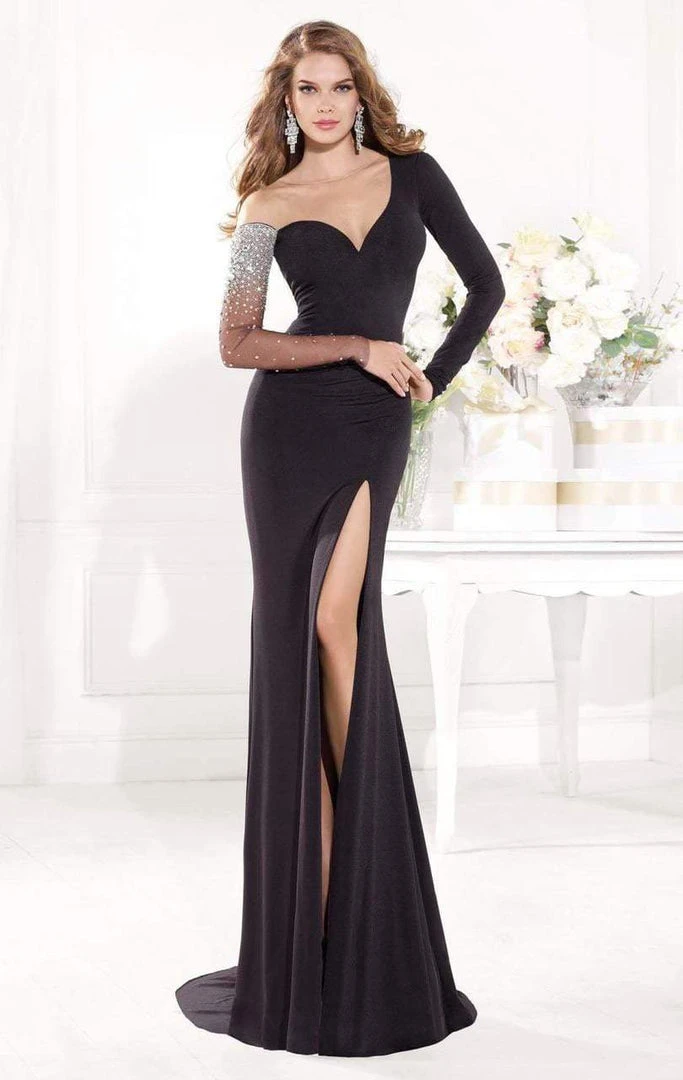 Formal Gowns Tarik Ediz - Mte92373 Illusion Asymmetrical Long Sleeve Gown 4 Formal Gowns Tarik Ediz - Mte92373 Illusion Asymmetrical Long Sleeve Gown