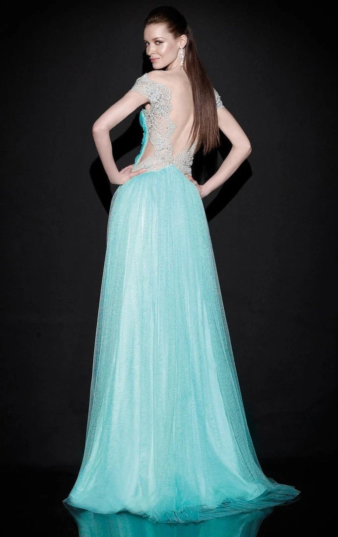 Tarik Ediz - Off The Shoulder Lace Wrap Tulle Long Gown 92497 4 Tarik Ediz - Off The Shoulder Lace Wrap Tulle Long Gown 92497