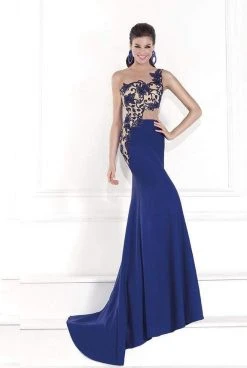 Tarik Ediz - One Shoulder Illusion Beaded Gown 92541 Formal Gowns