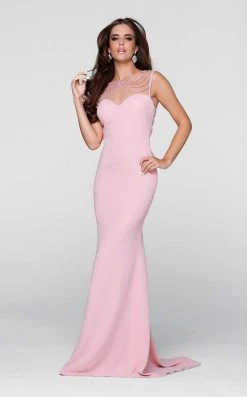Formal Gowns Tarik Ediz - Pearl Embellished Sheath Dress 50084