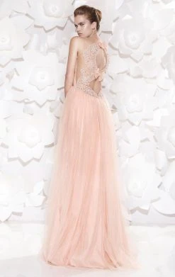 Tarik Ediz - Ruched Illusion Jewel Neck Gown 92517