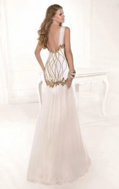 Formal Gowns Tarik Ediz - Sequined V-Neck Gown 92382