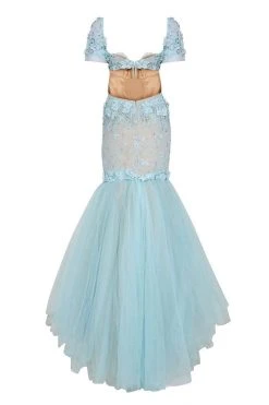 Formal Gowns Tarik Ediz - Sexy Back Floral Accent Mermaid Gown 92347