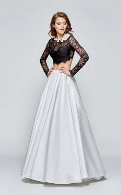 Tarik Ediz - Sheer Lace Taffeta Long Dress 93114