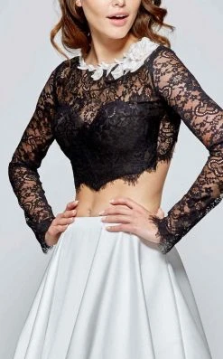 Tarik Ediz - Sheer Lace Taffeta Long Dress 93114