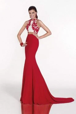 Formal Gowns Tarik Ediz - Two-Piece Halter Neck Gown 92562