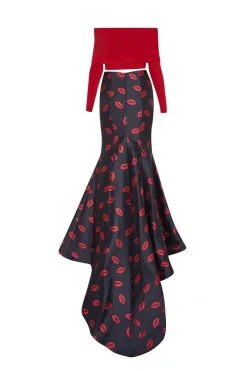 Formal Gowns Tarik Ediz - Two-Piece Print Off-The-Shoulder Neck Dress 50112
