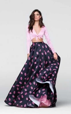 Tarik Ediz - Two-Piece Print V-Neck Dress 50111 Formal Gowns