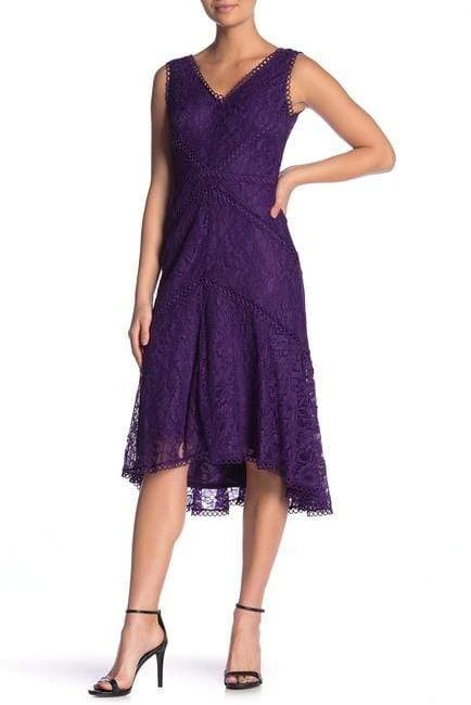 Taylor - 1144M Sleeveless Loops Trimmed V Neck Hi-Lo Hem Lace Dress Cocktail Dresses 5 Taylor - 1144M Sleeveless Loops Trimmed V Neck Hi-Lo Hem Lace Dress Cocktail Dresses