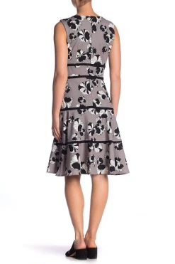 Taylor - 1169M Floral Print V Neck Sleeveless Crepe Dress Cocktail Dresses