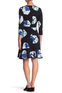 Taylor - 1180M Quarter Length Sleeved Floral Printed Crepe Dress