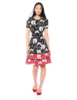 Taylor - 1204M Short Sleeves Floral Print Stretch Crepe Dress Cocktail Dresses