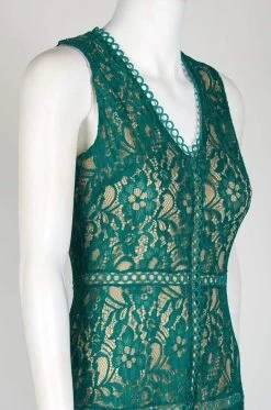 Cocktail Dresses Taylor - 1219M Sleeveless Floral Lace Handkerchief Hem Dress