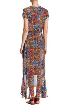 Taylor - 9045MJ Abstract Chiffon Wrap Dress