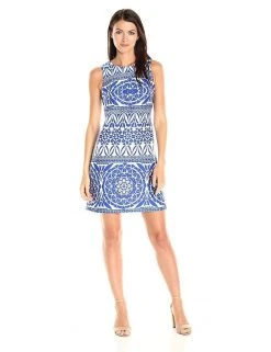 Taylor - 9174MJ Printed Jewel Neck A-line Dress Cocktail Dresses