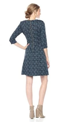 Taylor - 9209M V Neck Jacquard Quarter Length Sleeve Short Dress