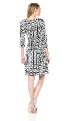 Taylor - 9209M V Neck Jacquard Quarter Length Sleeve Short Dress