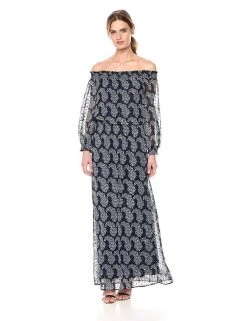Taylor - 9604M Off Shoulder Printed Chiffon Maxi Dress Formal Gowns