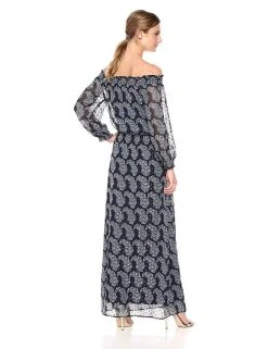 Taylor - 9604M Off Shoulder Printed Chiffon Maxi Dress Formal Gowns