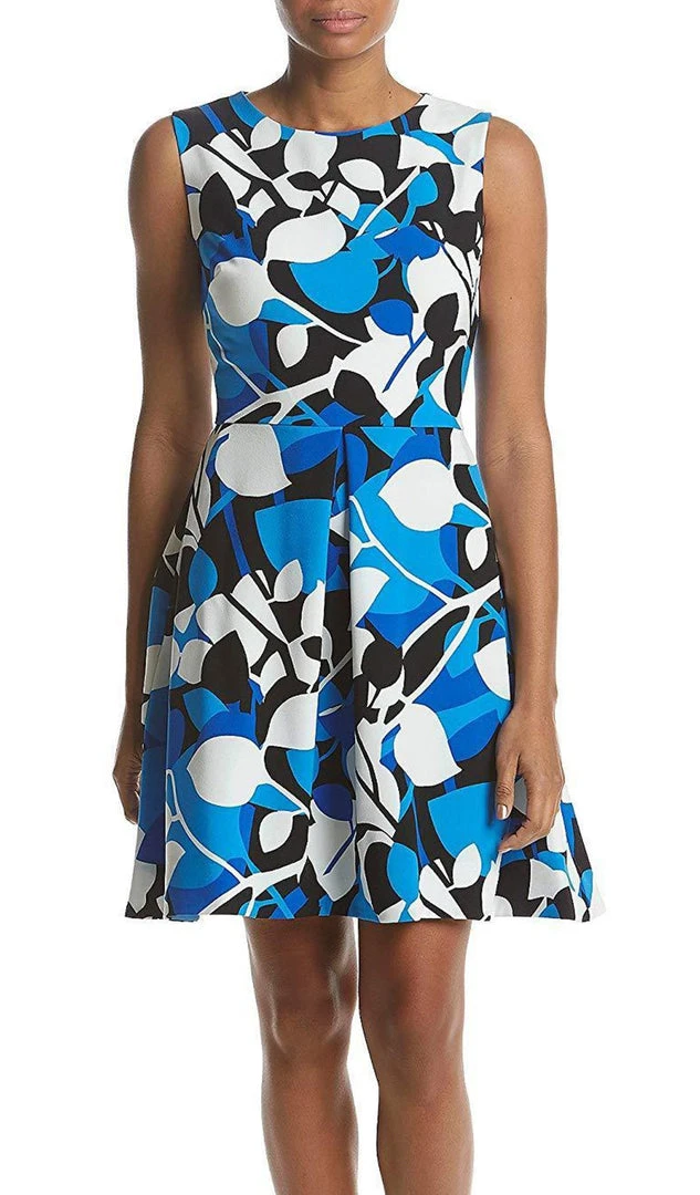 Taylor - 9612MJ Printed Jewel Neck Pleated A-line Dress Cocktail Dresses 3 Taylor - 9612MJ Printed Jewel Neck Pleated A-line Dress Cocktail Dresses