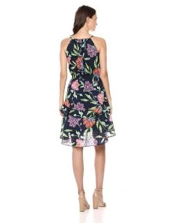 Taylor - 9682M Floral Print Tie Keyhole Front Dress Cocktail Dresses