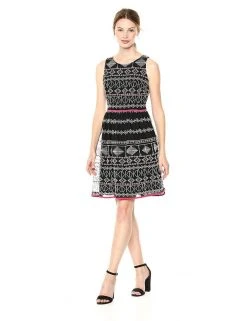 Cocktail Dresses Taylor - 9722M Sleeveless Piped Multi-Print A-Line Dress