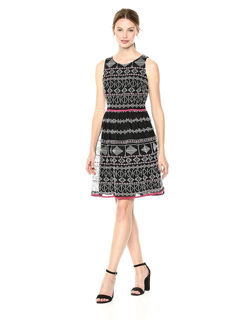 Cocktail Dresses Taylor - 9722M Sleeveless Piped Multi-Print A-Line Dress 3 Cocktail Dresses Taylor - 9722M Sleeveless Piped Multi-Print A-Line Dress
