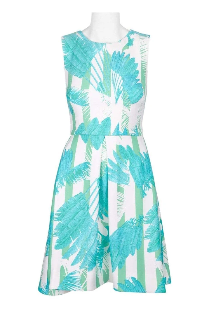 Taylor - 9766MJ Sleeveless Palm Print Pleated Dress 5 Taylor - 9766MJ Sleeveless Palm Print Pleated Dress