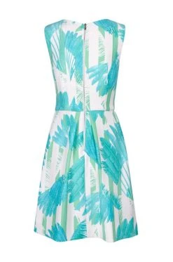 Taylor - 9766MJ Sleeveless Palm Print Pleated Dress 10 Taylor - 9766MJ Sleeveless Palm Print Pleated Dress