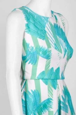 Taylor - 9766MJ Sleeveless Palm Print Pleated Dress 11 Taylor - 9766MJ Sleeveless Palm Print Pleated Dress