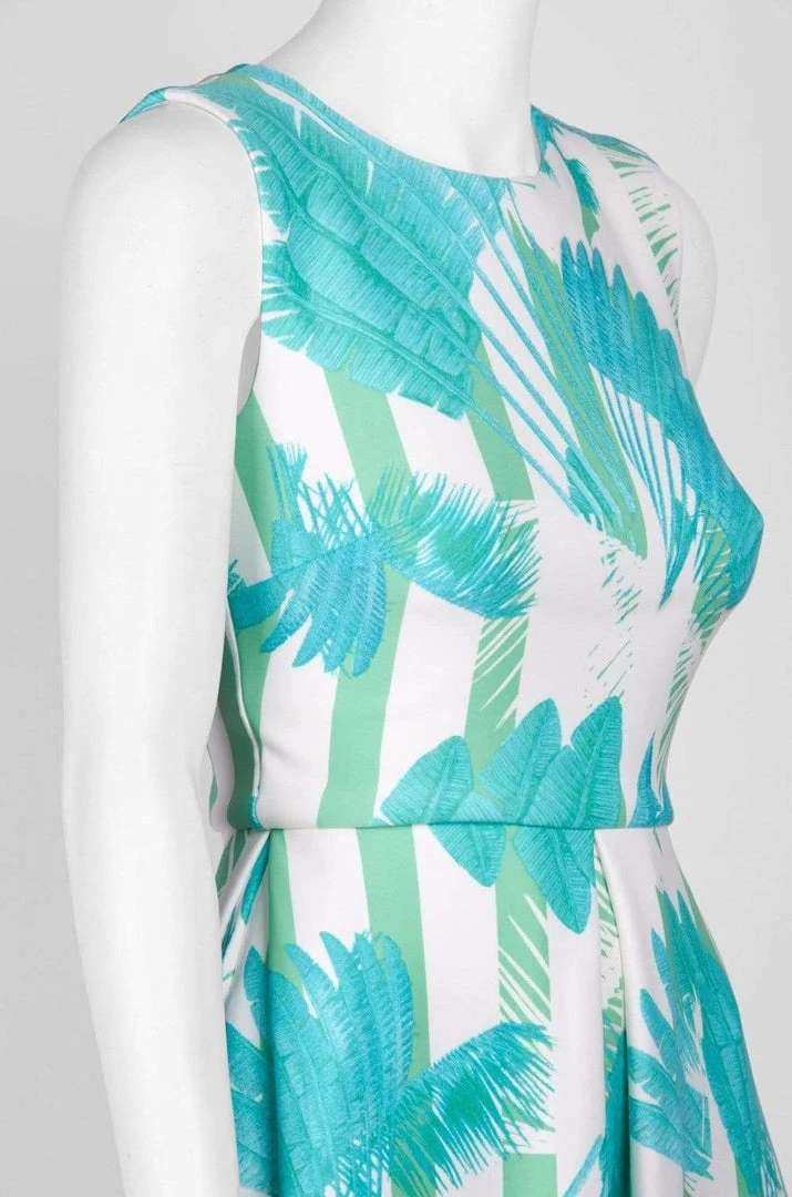 Taylor - 9766MJ Sleeveless Palm Print Pleated Dress 7 Taylor - 9766MJ Sleeveless Palm Print Pleated Dress