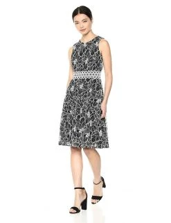 Taylor - 9777M Sleeveless Floral Print Lace Waist Dress