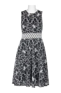 Taylor - 9777M Sleeveless Floral Print Lace Waist Dress 9 Taylor - 9777M Sleeveless Floral Print Lace Waist Dress