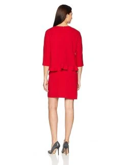 Taylor - 9859M Quarter Sleeve Ruffle-Trimmed Popover Dress