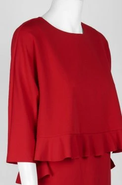 Taylor - 9859M Quarter Sleeve Ruffle-Trimmed Popover Dress